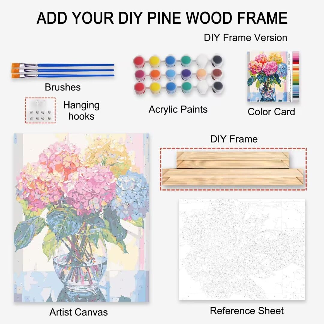 Tucocoo Flowers in Vase Paint by Numbers Kits 16x20 inch Canvas DIY Oil Painting for Kids, Students, Adults Beginner with Brushes and Acrylic Pigment - Colorful Blooming Flowers Photo Gift(DIY Frame)