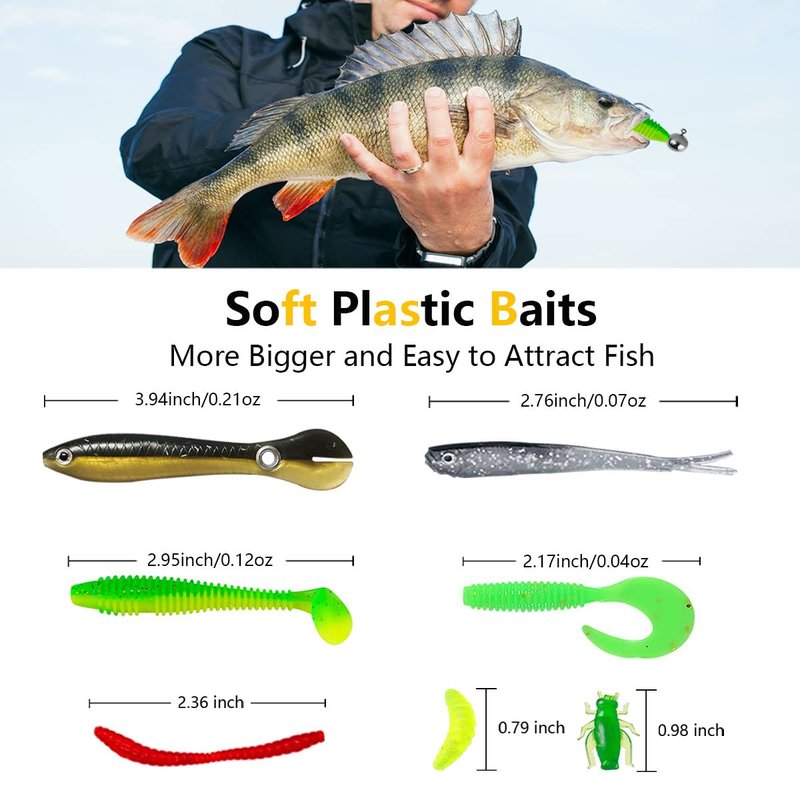 UperUper Fishing Lures Kit Set, Baits Tackle Including Crankbaits, Topwater, Spinnerbaits, Worms, Jigs, Hooks, Tackle Box and More Fishing Gear Lure for Bass Trout