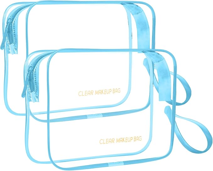 Clear Makeup Bag,2 Pack TSA Approved Toiletry Bag Travel Toiletry Bag Hanging Makeup Cosmetic bag for Women Men (Blue)