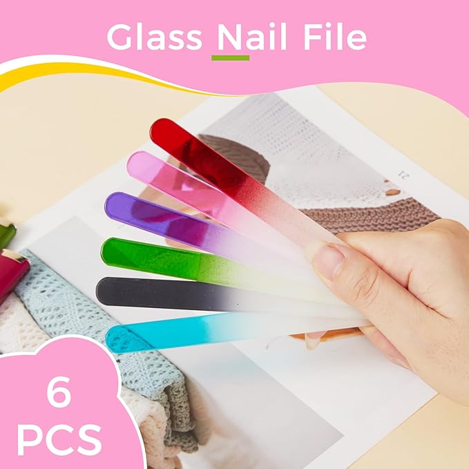 6 Pieces Both Sides Glass Nail File Crystal Glass Nail Files for Natural Nails with Case Glass Files for Nails Finger Nail Files for WomenÃ¯Â¼ÂDark ColorÃ¯Â¼Â