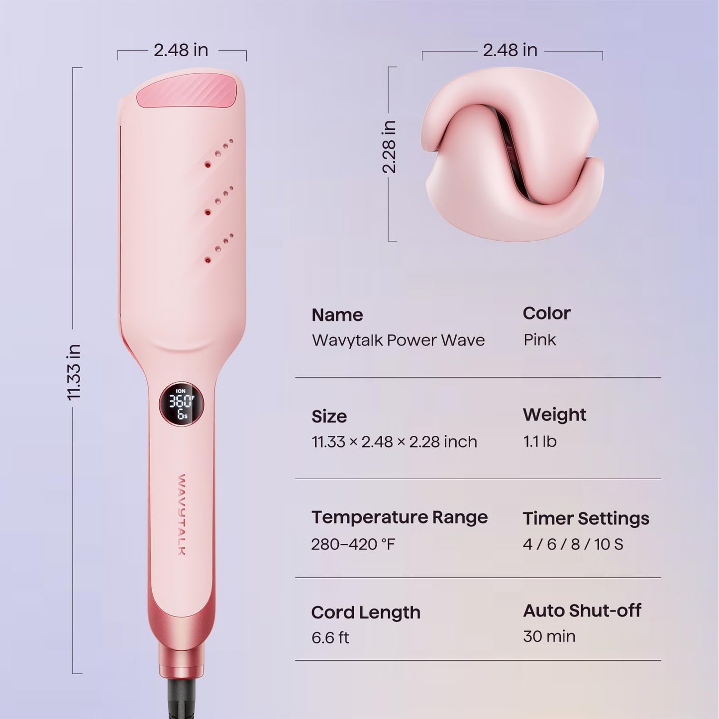 Wavytalk Power Wave Hair Crimper, Curling Iron Hair Crimper Waver, Ventilation Design for Less Damage, Ionic Reduces Frizz, Effortless-Waver, Dual Voltage Crimping Iron, Pink