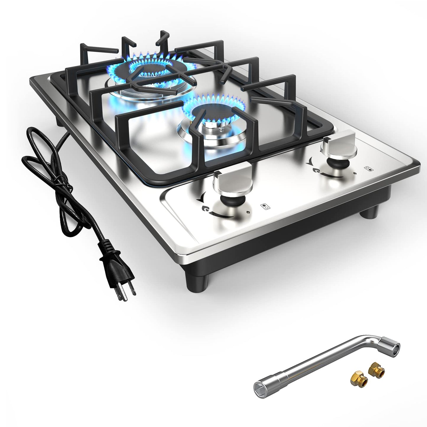 Gas Cooktop Stove 2 Burner, ANHANE 12 Inch Portable Stainless Steel LPG/NG Dual Fuel, Built-in Gas Stove, Ideal for RVs, Apartments, and Outdoor for Cooking