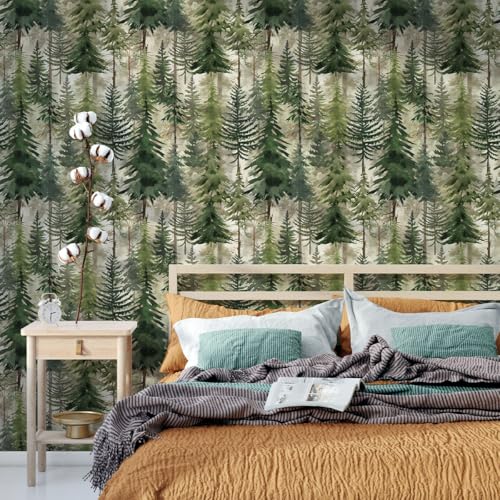 Okydoky Forest Peel and Stick Wallpaper, Green Tree Self-Adhesive Wall Paper, Removable Contact Paper for Bedroom Cabinet Decoration 17.3"x118", No.A03180D-3