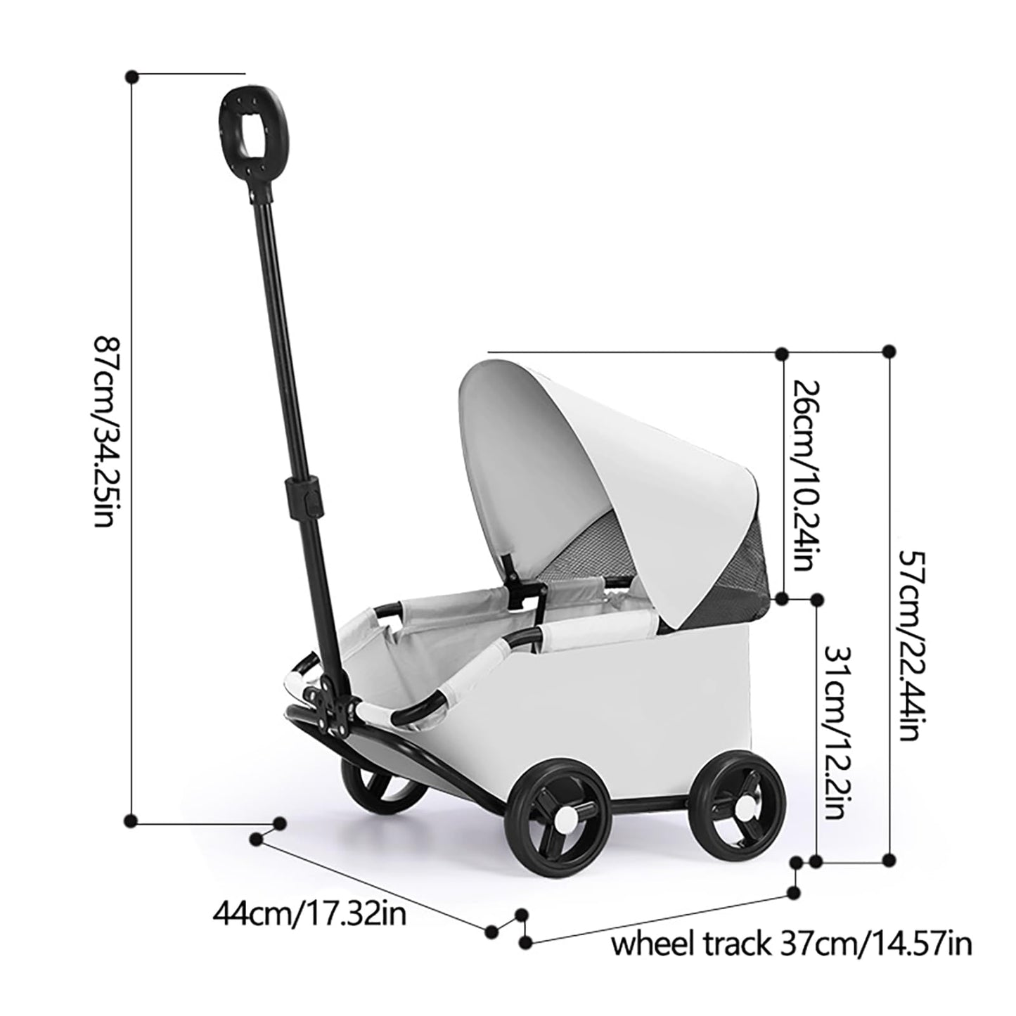 Luxury Pet Stroller, Gray, Foldable Design with Adjustable Canopy,Small Dog Wagon, for Small Dogs and Cats, with Extended Handle