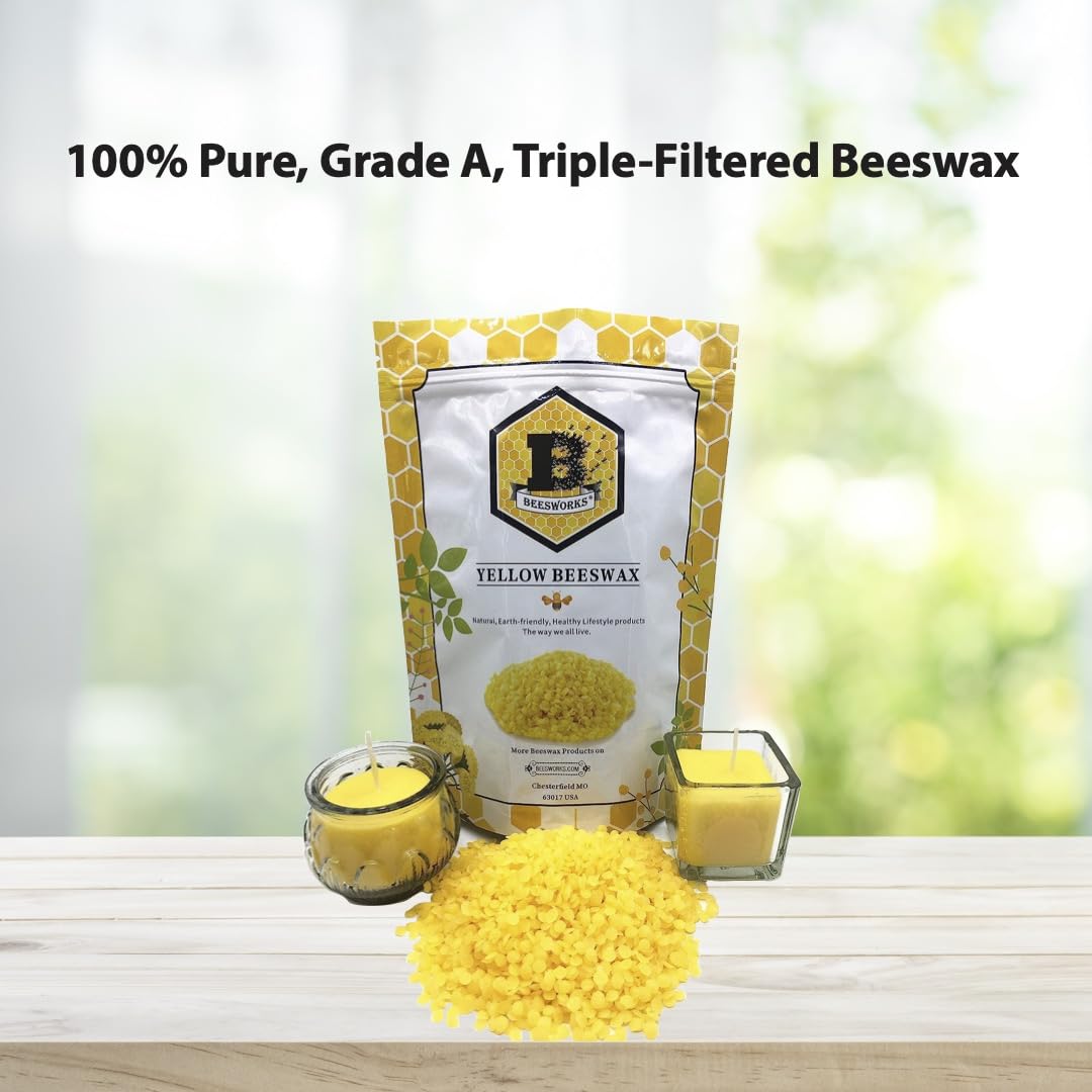 Beesworks Yellow Beeswax Pellets (3 lb) | 100% Pure, Cosmetic Grade, Triple-Filtered Beeswax for DIY Skin Care, Lip Balm, Lotion, and Candle Making