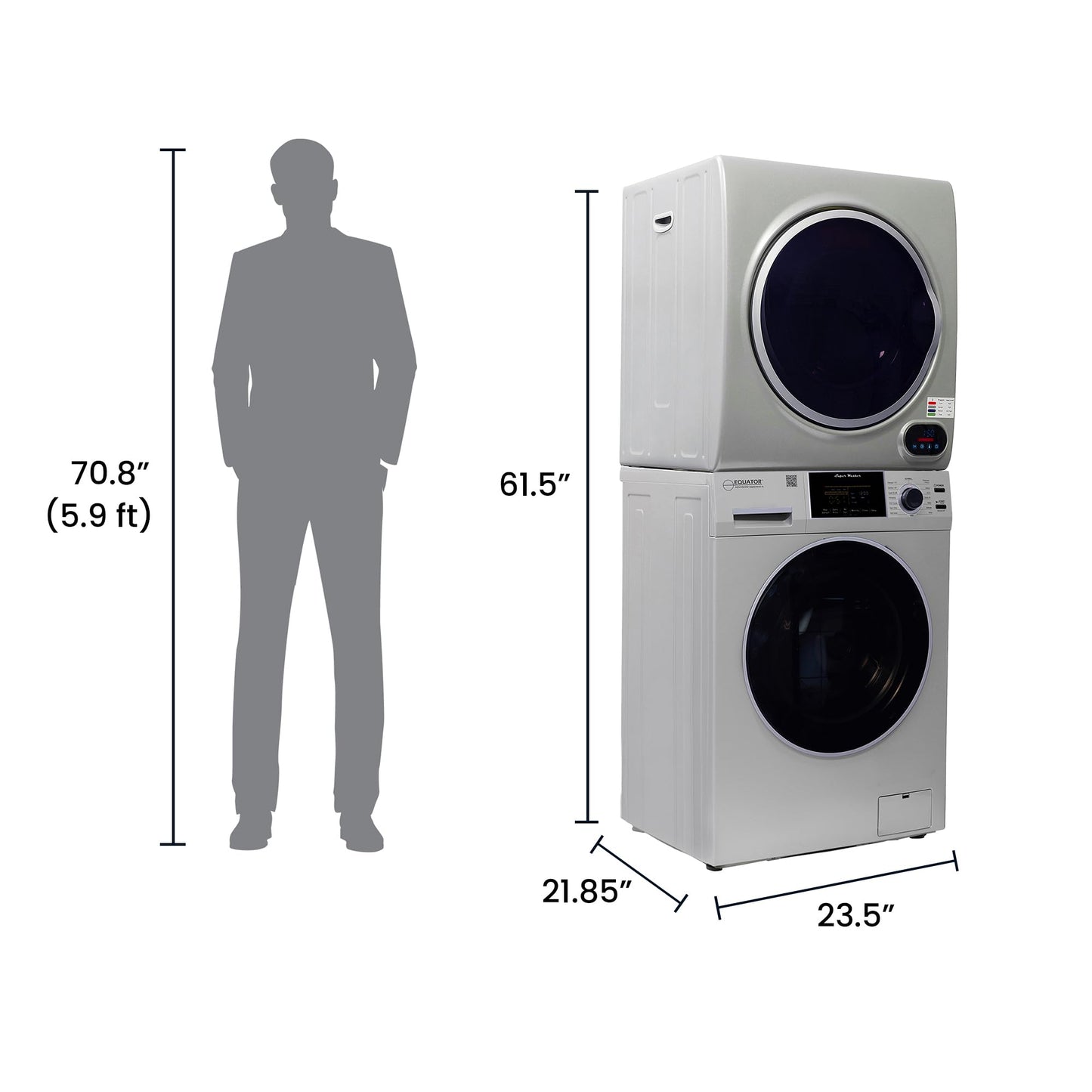 Equator Premium Stackable 15 Lbs Washer 1.62cf 110V+Vented Digi Dryer 3.5cf 110V in White