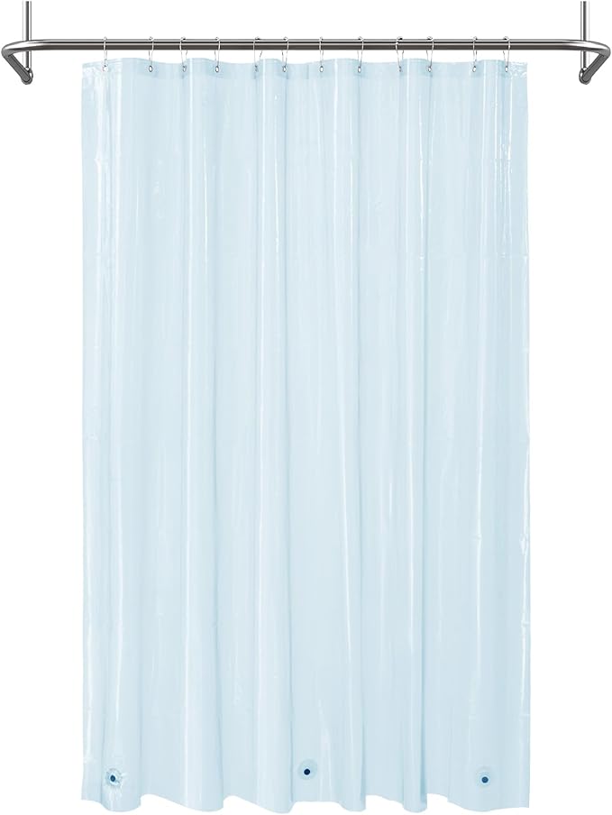 Mrs Awesome Clear Blue Shower Curtain Liner with 3 Magnets, 72x72 Premium Flexible Sturdy Plastic Shower Curtain for Bathroom Lightweight & Waterproof, Clear Blue