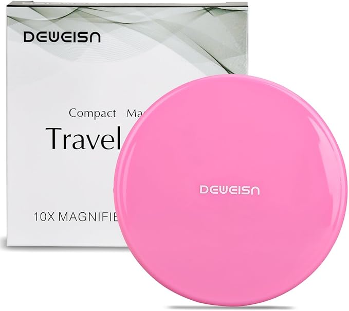 deweisn Magnifying Compact Cosmetic Mirror Elegant Compact Pocket Makeup Mirror, Handheld Travel Makeup Mirror with Powerful 10x Magnification and 1x True View Mirror for Travel or Your Purse