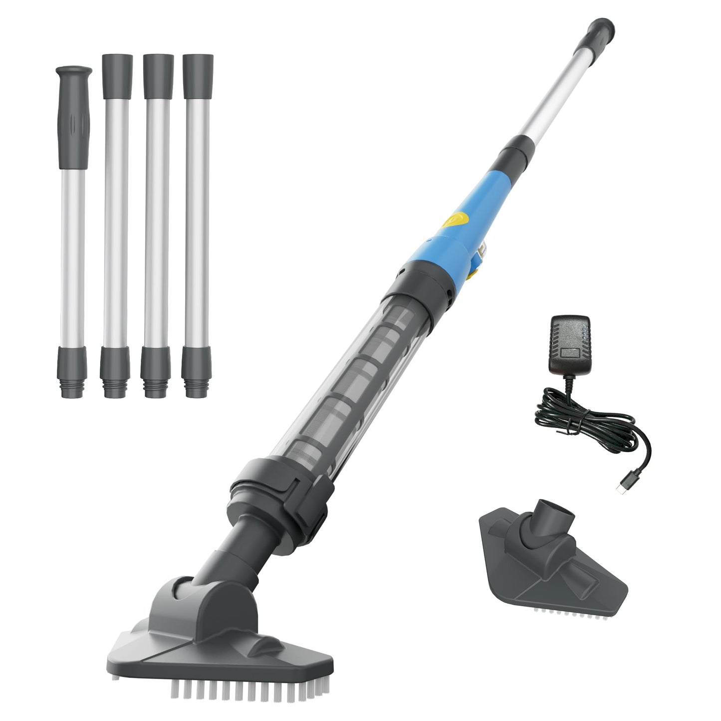 Hushlight Spa Vacuum for Hot Tub, Cordless Pool Vacuum for Above Ground Pool, Lightweight Handheld Pool Cleaner with 2 Brush Heads, Rechargeable Stick Spa Cleaner (Blue)