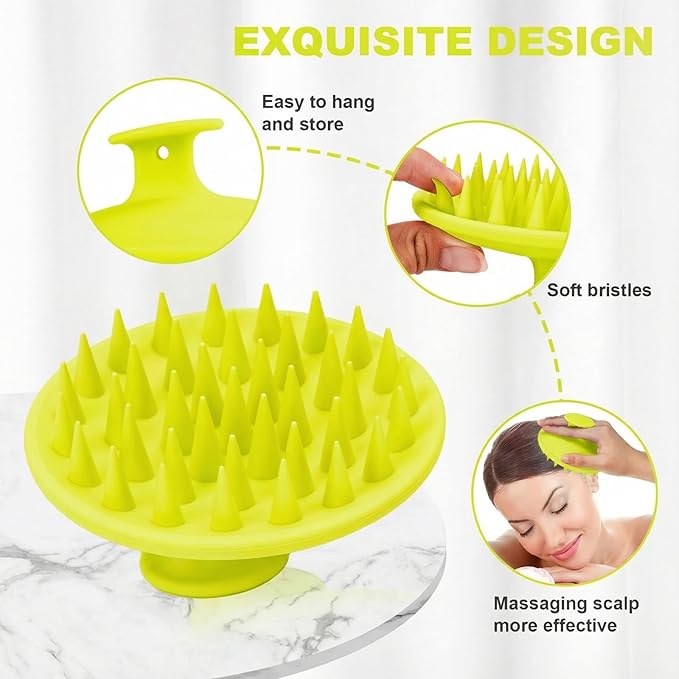 Silicone Scalp Massager Shampoo Brush, Scalp Brush for Hair Growth & Dandruff Removal, Hair Scrubber Scalp Stimulator Exfoliator Brush with Soft Bristles for Wet Dry Scalp Care (Fluorescent Green)
