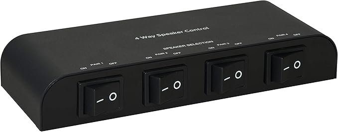 Xtrempro 61051 2 or 4 Way Speaker Switch, 1 in 2 Out or 1 in 4 Out Way Pair Stereo Speaker Selector W/Screw Type Connections Metal Non-Slip Box - Black (1 x 4 Way)