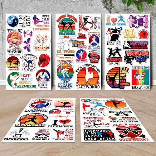 Taekwondo Stickers 50 Pieces Black Belt Martial Arts Sticker Vinyl Waterproof Decal for Laptop Water Bottle Phone Car Window Stakeboard Scrapbook Gifts