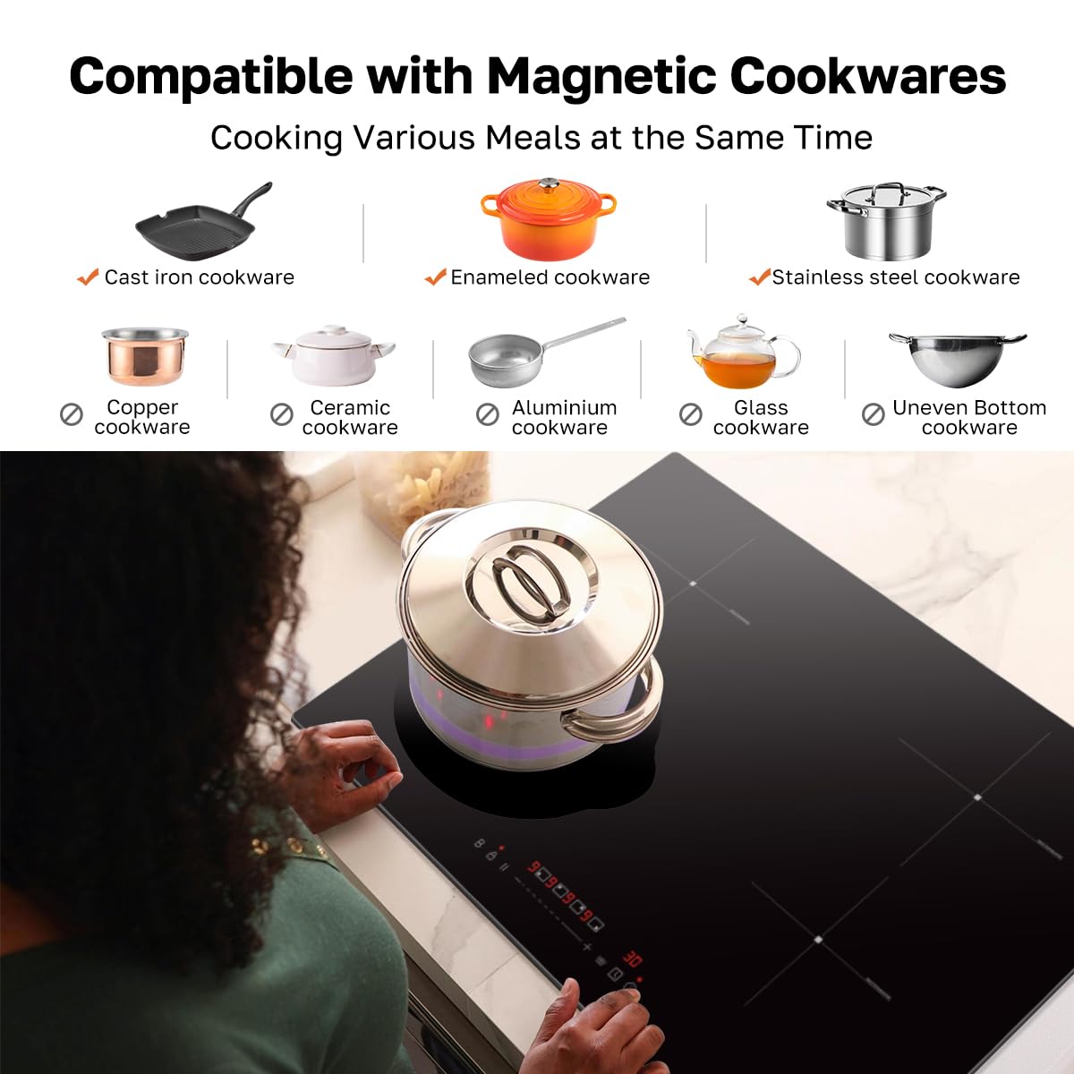 ThermoMate 30 Inch Induction Cooktop, 7200W Built in Induction Stove Top, Electric Cooktop with 4 Boost Burner, 9 Heating Level, Timer & Child Safety Lock, Sensor Touch Control, 240V