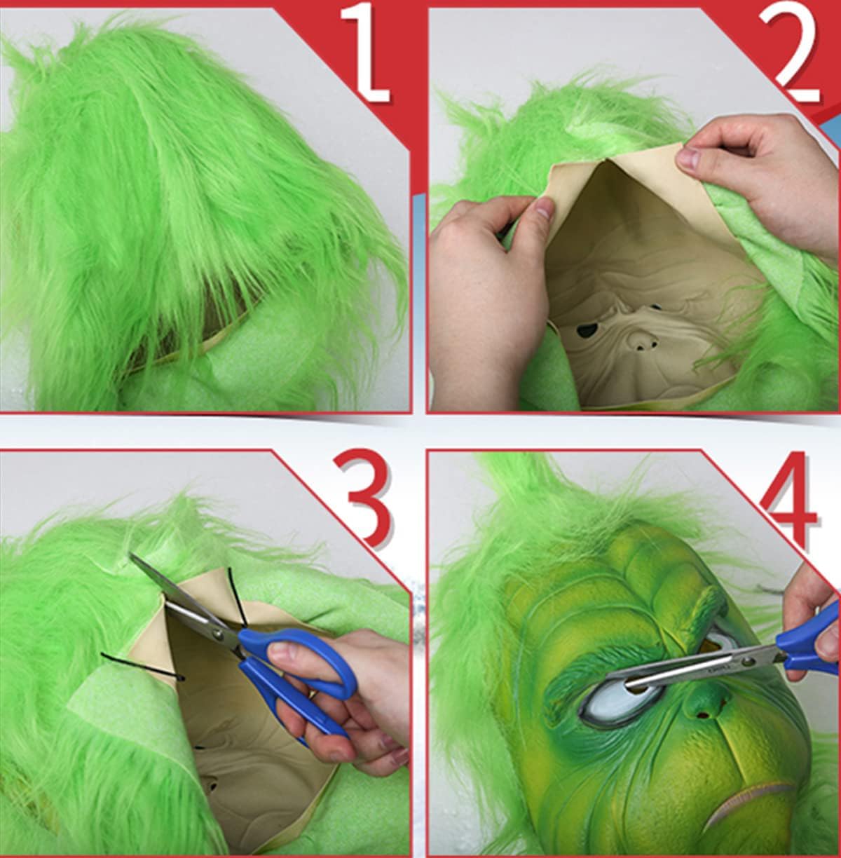 Christmas Green Big Monster Mask Santa Claus Halloween Csoplay Costume Props Xmas Funny Full Face Mask for Party (Mask-B)