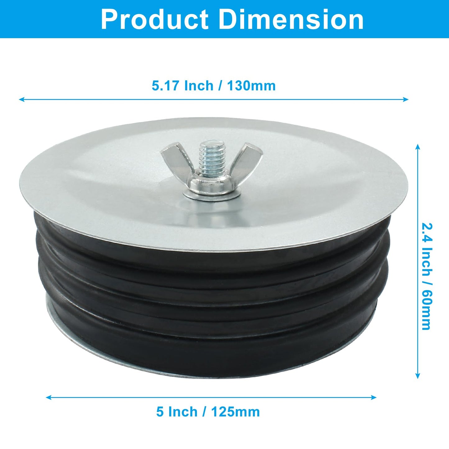 HARSKIYER 5 Inch Sewer Cleanout Cap, Durable Mechanical Test Plug Metal Sewer Drain Cover, Sewage Pipe Cap with Wing Nut for Pipes, Sinks, Pools