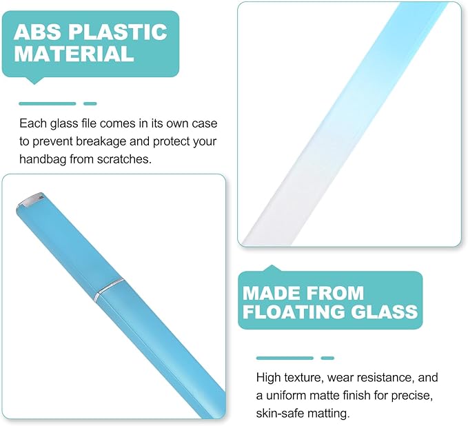 HARFINGTON Glass Nail File Kit 280 Grit Double Sided Professional Manicure Crystal Fingernail Files with Case for Natural Nail Art Shine Polishing Buffer, Light Blue