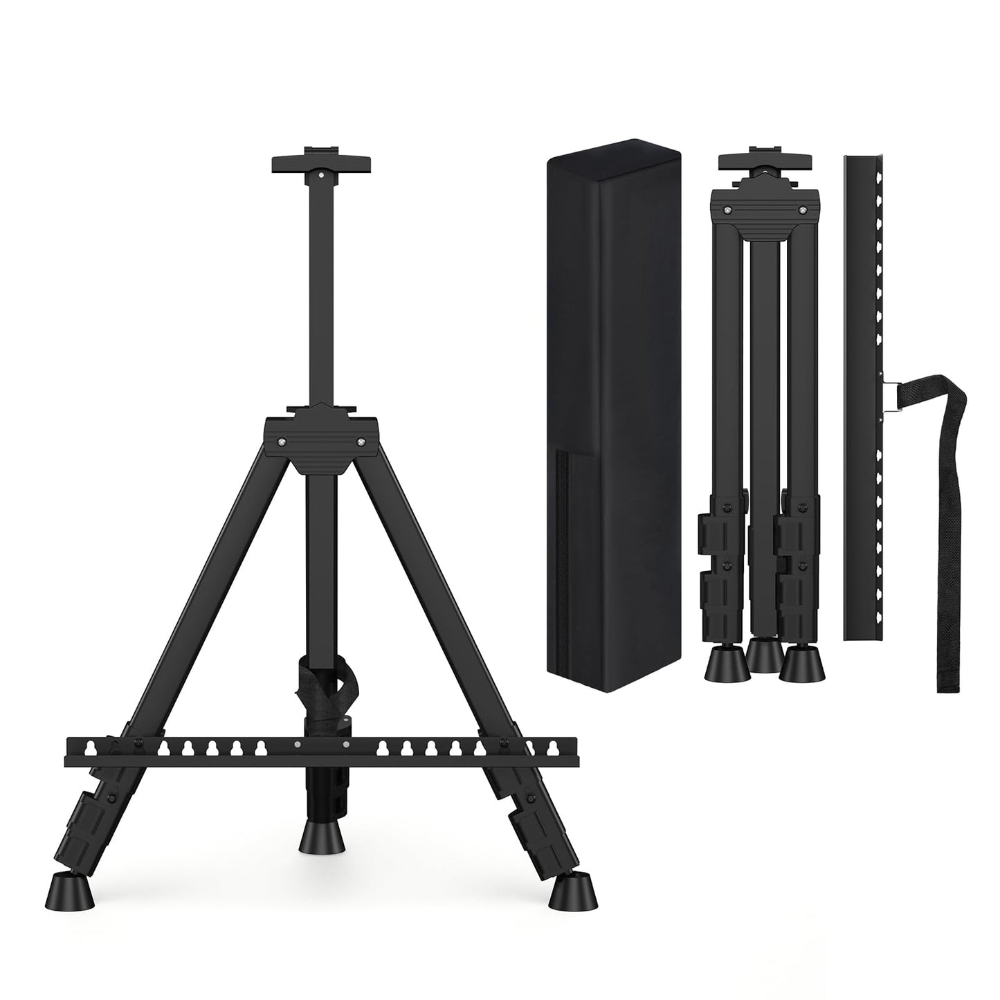 Art Painting Tripod Easel Stand - Portable Adjustable Display Artist Metal Easel with 1 Bag for Tabletop/Floor Painting, Height from 17 to 66 inches, Sturdy for Drawing, Displaying - Black