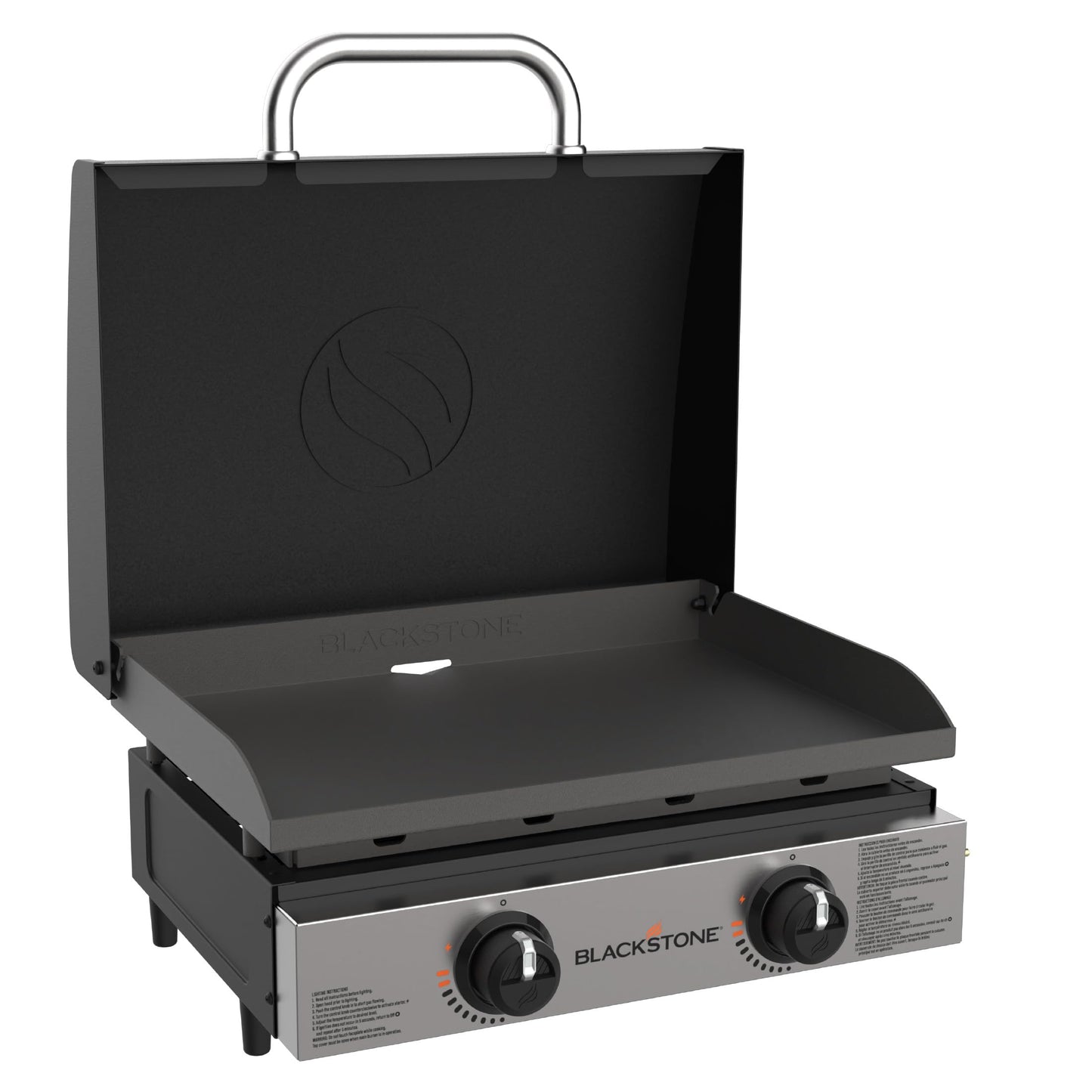 Blackstone 1813 Original 22â Tabletop Griddle with Hood and Stainless Steel Front Plate, Powder Coated Steel, Black