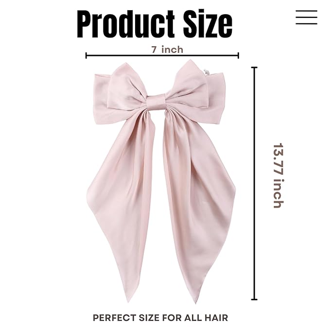 2PCS Big Hair Bow Clips for Women Girls Ã¢ÂÂ Rose Satin Ribbon Bow Barrettes with Long Tails, Large Romantic Hair Accessories for Ponytail, Wedding & Gift