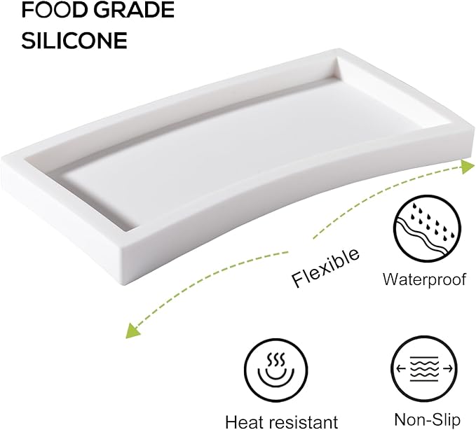 Bathroom Tray, Small Vanity Tray Silicone Soap Dish Sponge Holder Kitchen Sink Organizer Bathroom Accessories for Countertop, Toilet, Shower, 2 Pack, White