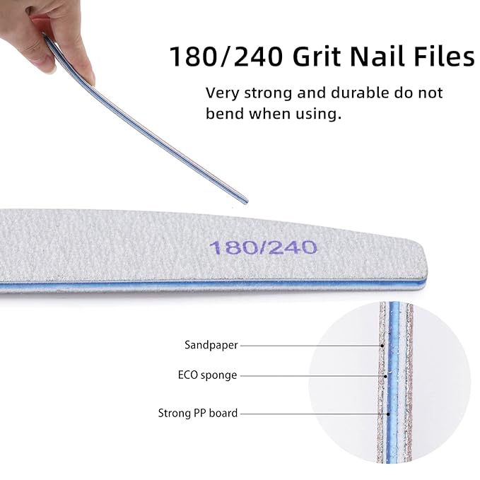 100 Pieces 180/240 Grit Nail Files for Natural Nails, Nail Buffers Double Sided Emery Boards