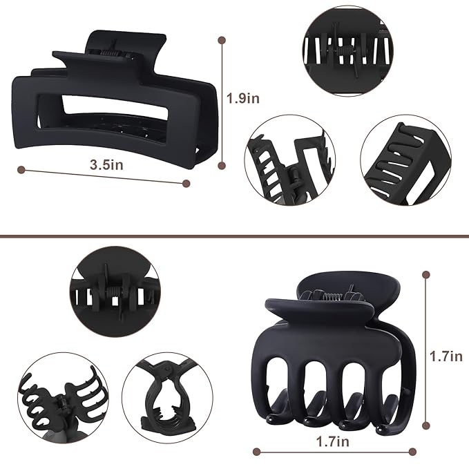 Medium Hair Clips for Women 8 Pcs Small Claw for Thin and Thick Hair 2 Styles Clips for Hair Combination Rectangle Jaw Clips Hair Accessories for Women and Girls (Black)