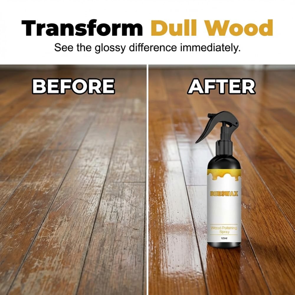 2026 New Beeswax Wood Polish Spray, 120ml Beeswax Furniture Polish Spray, Bring a Towel and a Sponge for Wood Multipurpose Wood Wax Restorer for Floors, Cabinets, and Tables (2PCS)
