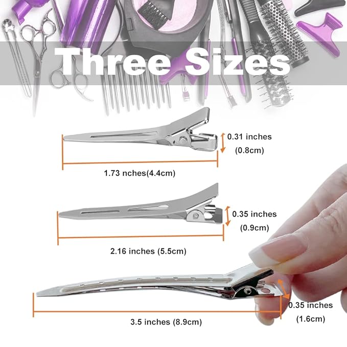 42Pcs Styling Hair Clips Set: Silver Metal Duck Billed Clips for Women's Hairstyling, Long Duckbill Pins, Alligator Rollers with Case