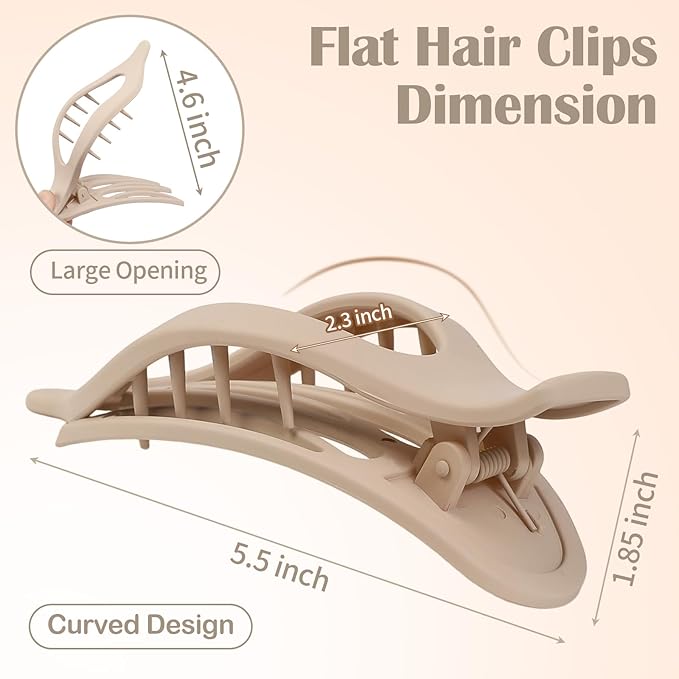 5.5 Inches Extra Large Flat Hair Clips for Women, 4 Pack XL Big Claw Clips for Thick Hair, Oversized Matte Strong Hold Non-slip Flat Claws, Cream