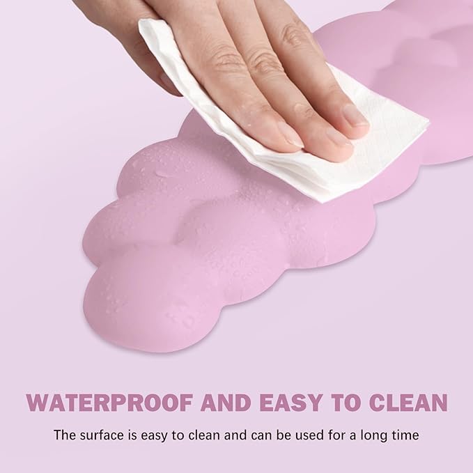 Cloud Keyboard Wrist Rest Pad Set, Enlarge PU Leather Memory Foam Cushion Support, Easy Typing Pain Relief, Mouse Rest Pad, Non-Slip Support for Home, Office, Pink