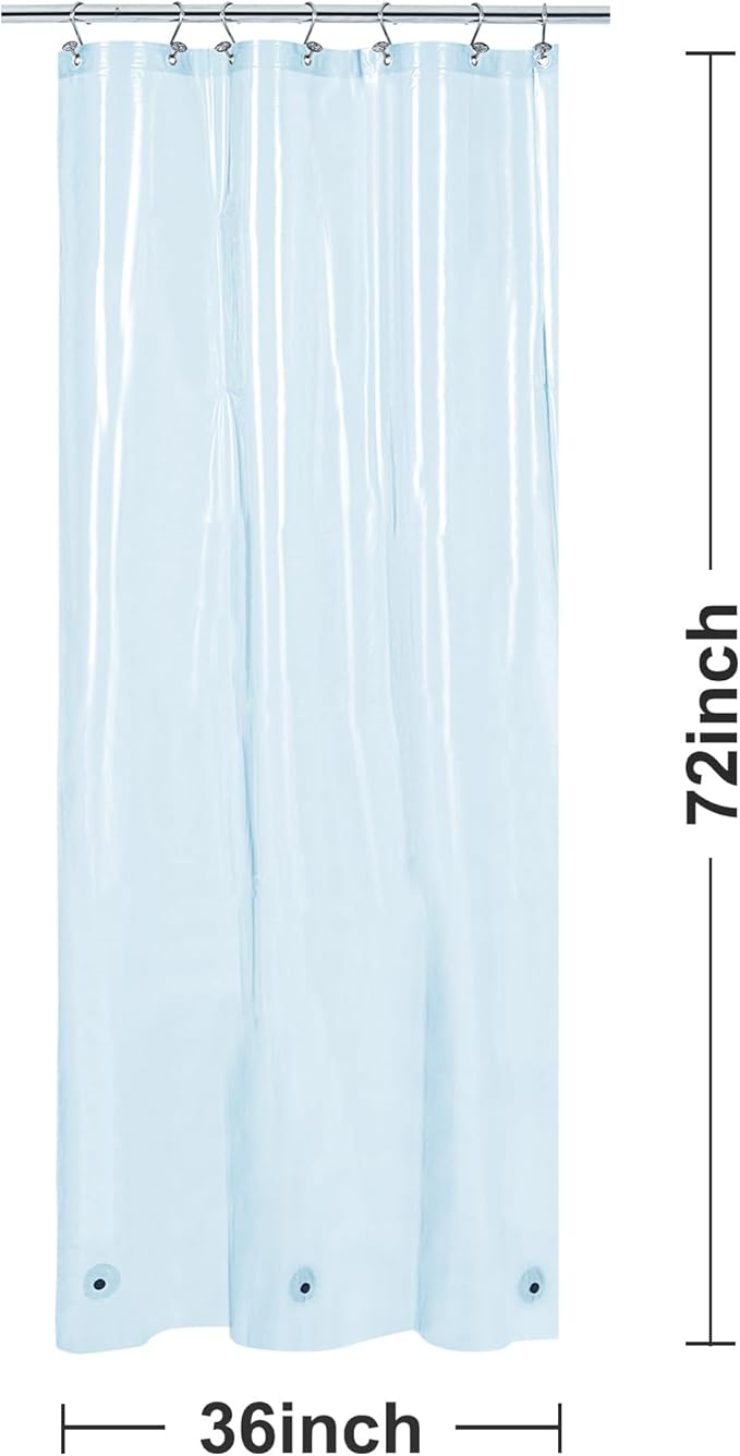Barossa Design Clear Blue Stall Shower Curtain Liner with 3 Magnets - 36" x 72" Waterproof PEVA Plastic Narrow Shower Liner Lightweight for Small Bathroom, Metal Grommets - Clear Blue
