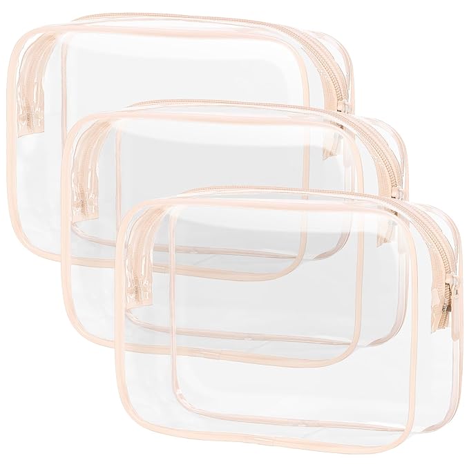 PACKISM TSA Approved Toiletry Bag 3 Medium - Quart Size Clear Makeup Bag for Carry On, Airport Security Compliant Clear Travel bag for Toiletries with Reinforced Seams, Pink