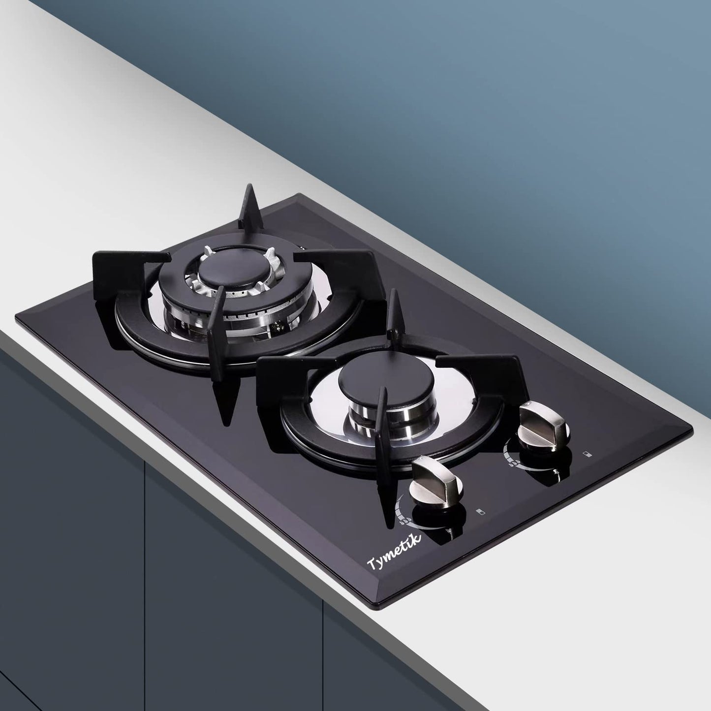 Tymetik 12 Inch Gas Cooktop - 2 Burner Built-in Stovetop with Tempered Glass, LPG/NG Convertible Dual Fuel, Ideal for RVs, Apartments, Outdoor