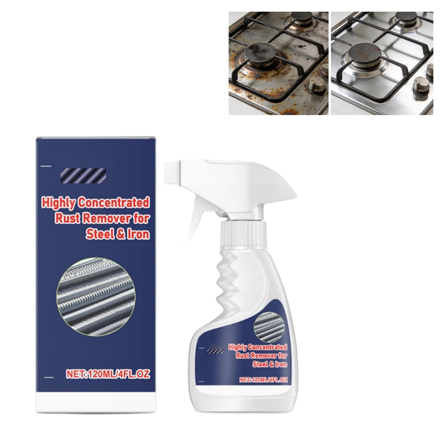 ROVIA Rust Remover Spray for Metal, Highly Concentrated Rust Remover for Steel Copper Stainless Steel, Heavy Duty Rust Remover Spray No Scrubbing, Fast Acting Rust Stain Remover 4 fl oz (1PC)