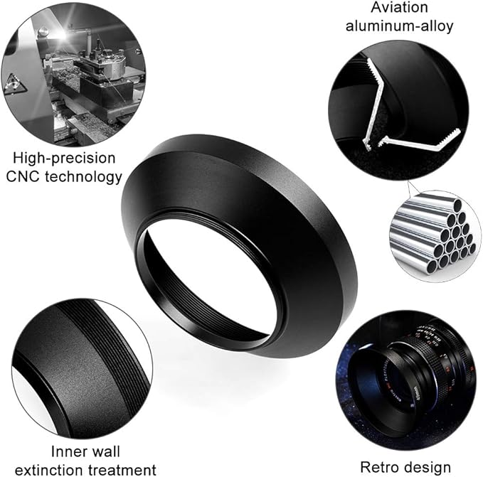 52mm Wide Angle Lens Hood,Universal Metal Lens Hood Sunshade with Centre Pinch Lens Cap for Canon Nikon Sony Pentax Olympus Fuji Camera +Microfiber Cleaning Cloth