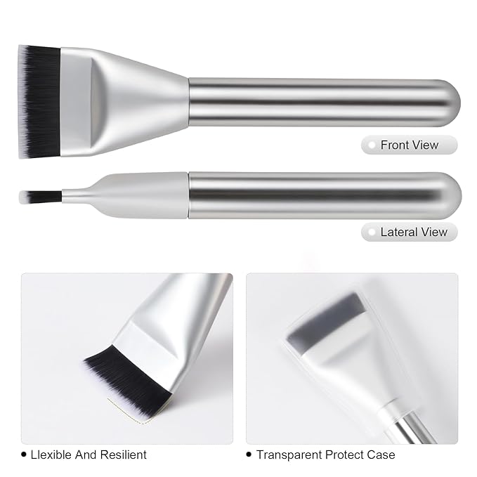 New Upgrade Flat Foundation Brush,Korean Makeup Brush Spatula Facial Brush for Liquid Foundation,Premium Face Makeup Brush for Blending Cream (Silver)