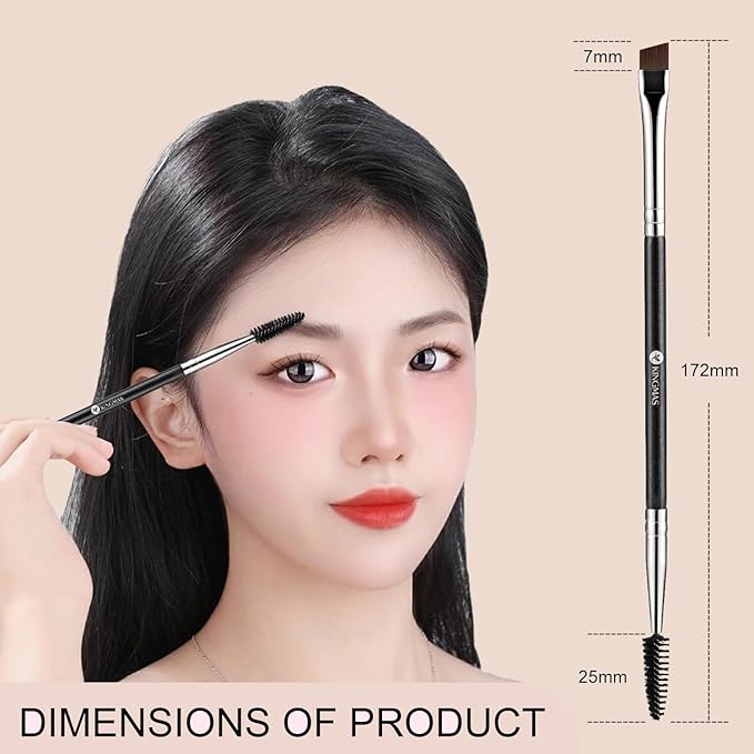 KINGMAS Eyebrow Brush Spoolie Professional Duo Angled Eye Brow Brush for Lining and Shaping Brows or Lashes (Black)
