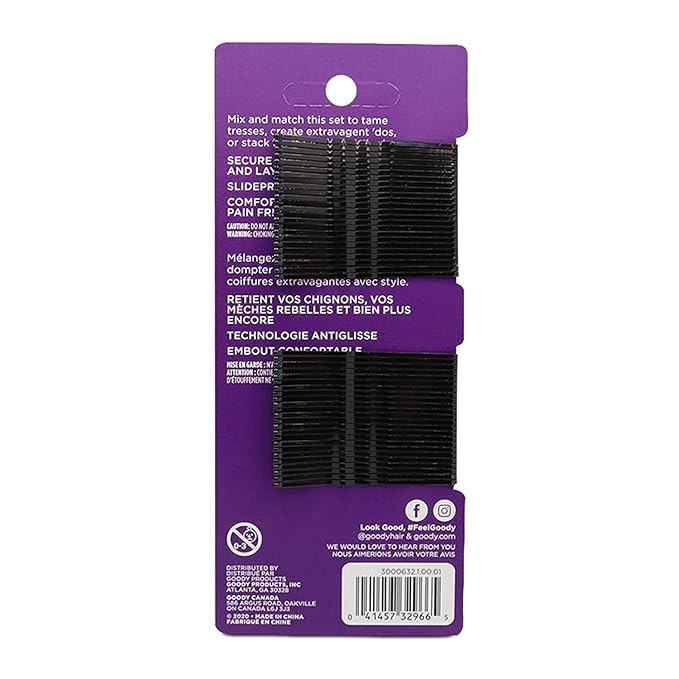 Goody Slideproof Women's Bobby Pin - 48 Count, Crimpled Black - 2 Inch Pain-Free Pins to Style and Secure All Hair Types