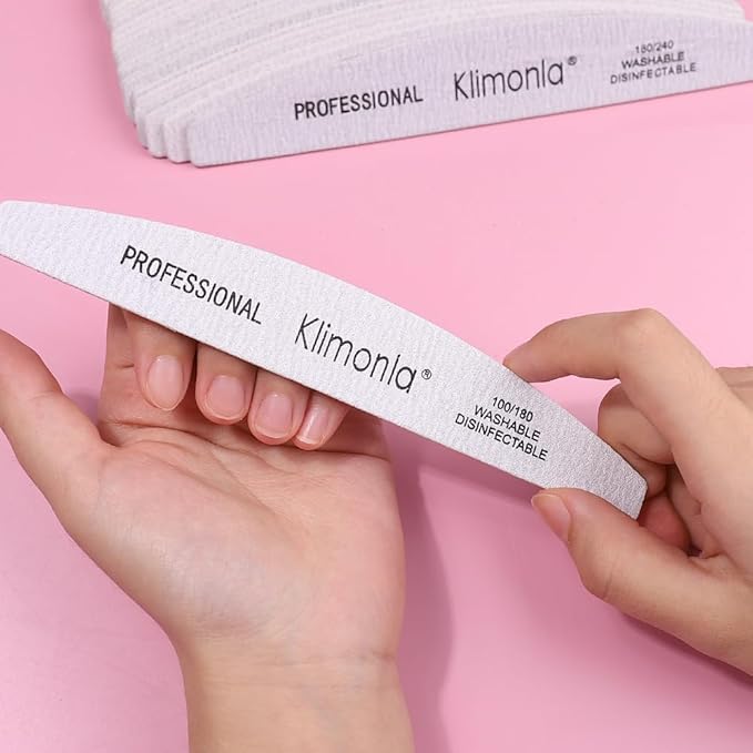25pcs Professional Half Moon Nail Files Emery Board Set 180/240 Grit Dual-Grit Buffer Files for Natural & Acrylic Nails Tools Suit for Home Salon