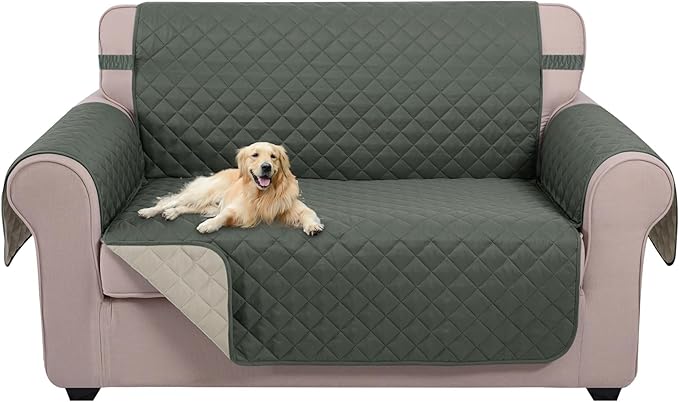 U-NICE HOME Loveseat Sofa Cover Reversible Couch Cover for Dogs Pets with Elastic Straps Water Resistant Furniture Protector for 2 Cushion Couch (Loveseat, Grey/Beige)