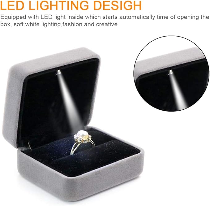 GBYAN Velvet Ring Box with LED Light Jewelry Display Gift Box for Proposal,Engagement, Wedding