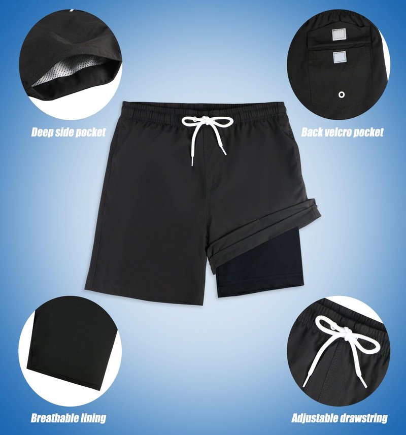 LUCOWEE Boys Bathing Trunks Boxer Brief Lined Anti Chafe Quality Swimming Shorts Swimsuits Stretchy Light Weight Quick Dry UPF 50+ Water to Land Ice Cream Waffle Size 10-12