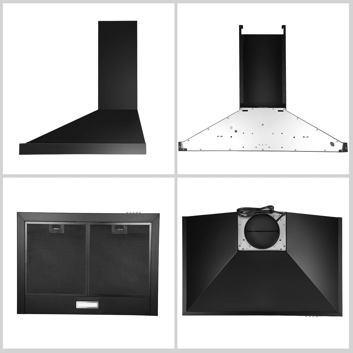 SNDOAS 24 inch Range Hood Black,Stainless Steel Chimney-Style Kitchen Hood, Ductless Stove Hood Vent with Energy Saving LED Light,Wall Mount Vent Hood, Push Button 3-Speed Exhaust Fan