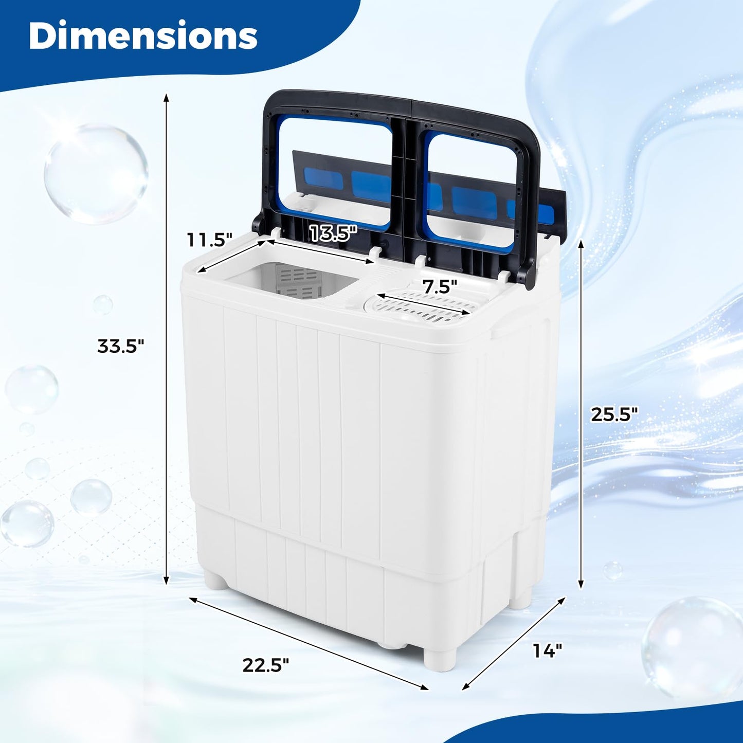 Giantex Portable Washing Machine, 18LBS Twin Tub Mini Compact Laundry Washer Spinner Combo with Drain Pump, 11Lbs Washer and 7Lbs Spinner for Apartments, RVs, Dorms, Blue+White