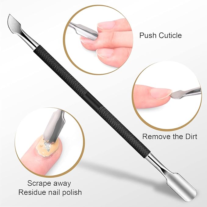 Easkep Cuticle Trimmer and Pusher, Professional Stainless Steel Cuticle Cutter, Black