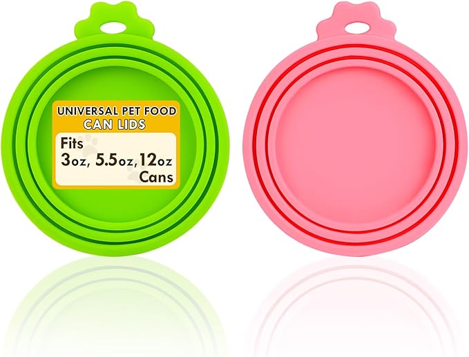 Lydia’s Deal Pet Food Can Covers 2-Pack, Universal Size – One Lid Fits 3 Pet Food Can Sizes (3oz/5.5oz/12oz), Airtight Silicone Lids, BPA-Free & Dishwasher-Safe for Dog & Cat Food Cans (Pink+Green)