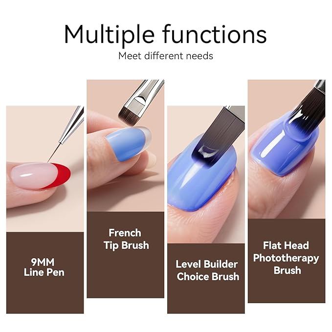Nail Art Clean Up Brushes, Dual-End French Tip Brush 3PCS Set - Flat/Oval/Angled Dual Head Gel Nail Brushes for Polish Mistakes, Cuticle Cleaning, Acrylic & Polygel Nail Design Painting DIY Tools