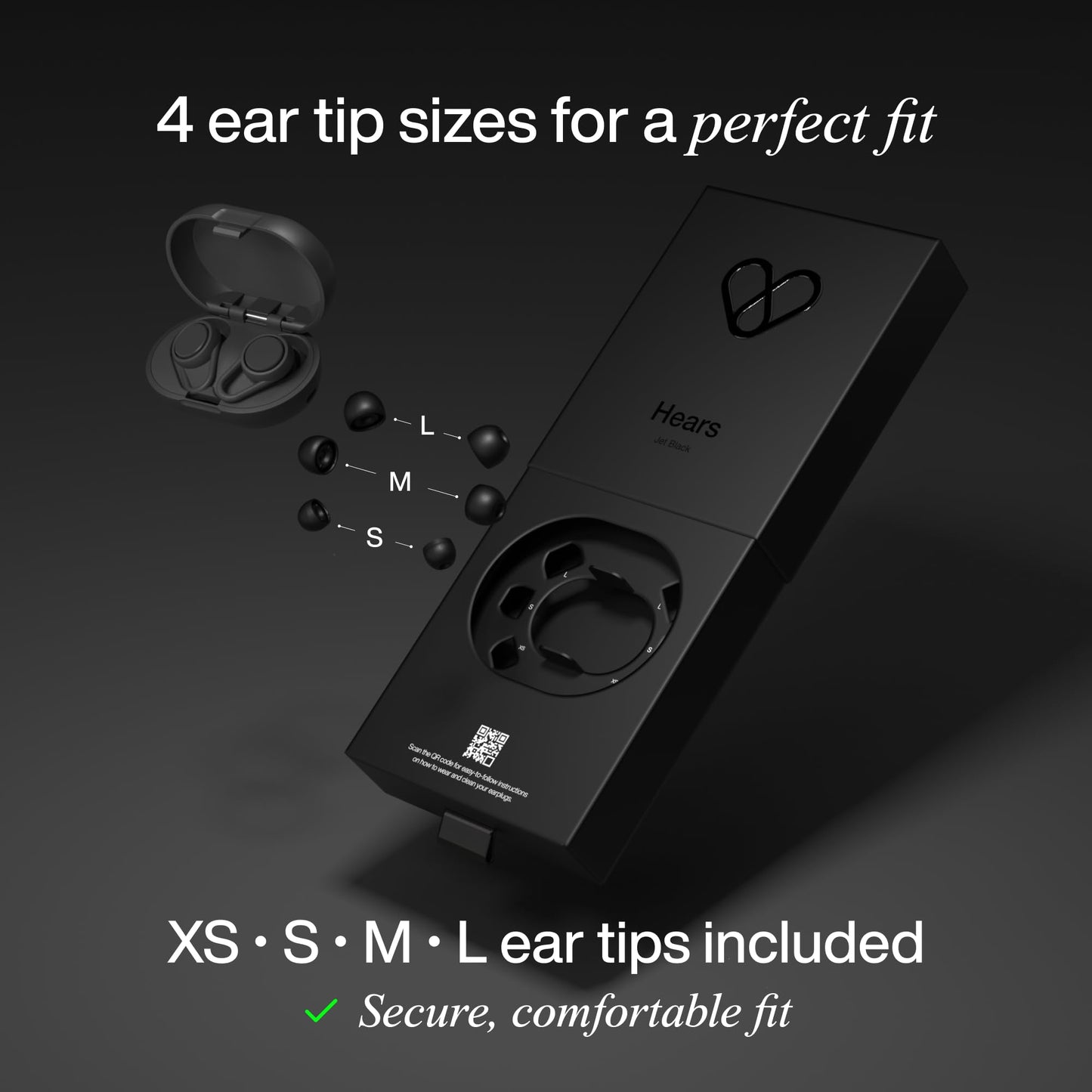 Hears One Ear Plugs for Noise Reduction - Patented Reusable Concert Earplugs, 20dB SNR Sound Reduction, Hypoallergenic for Musicians, Motorcycle and Sleeping with 4 tip Sizes - Silver Night