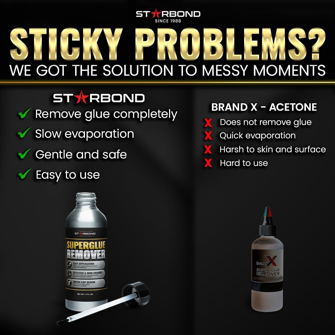 Starbond 2 oz. Super Glue Remover – Dissolves Adhesive – CA Glue Debonder with Easy Brush Cap Applicator