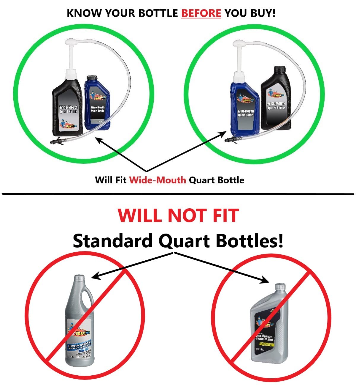 Slippery Pete Fluid Pump for Gallon Bottles and Wide Mouth Quart Bottles (Not for Standard Quart Bottles) - Transfer Gear Oil, Transmission and Differential Fluid, Antifreeze with This 30cc Hand Pump